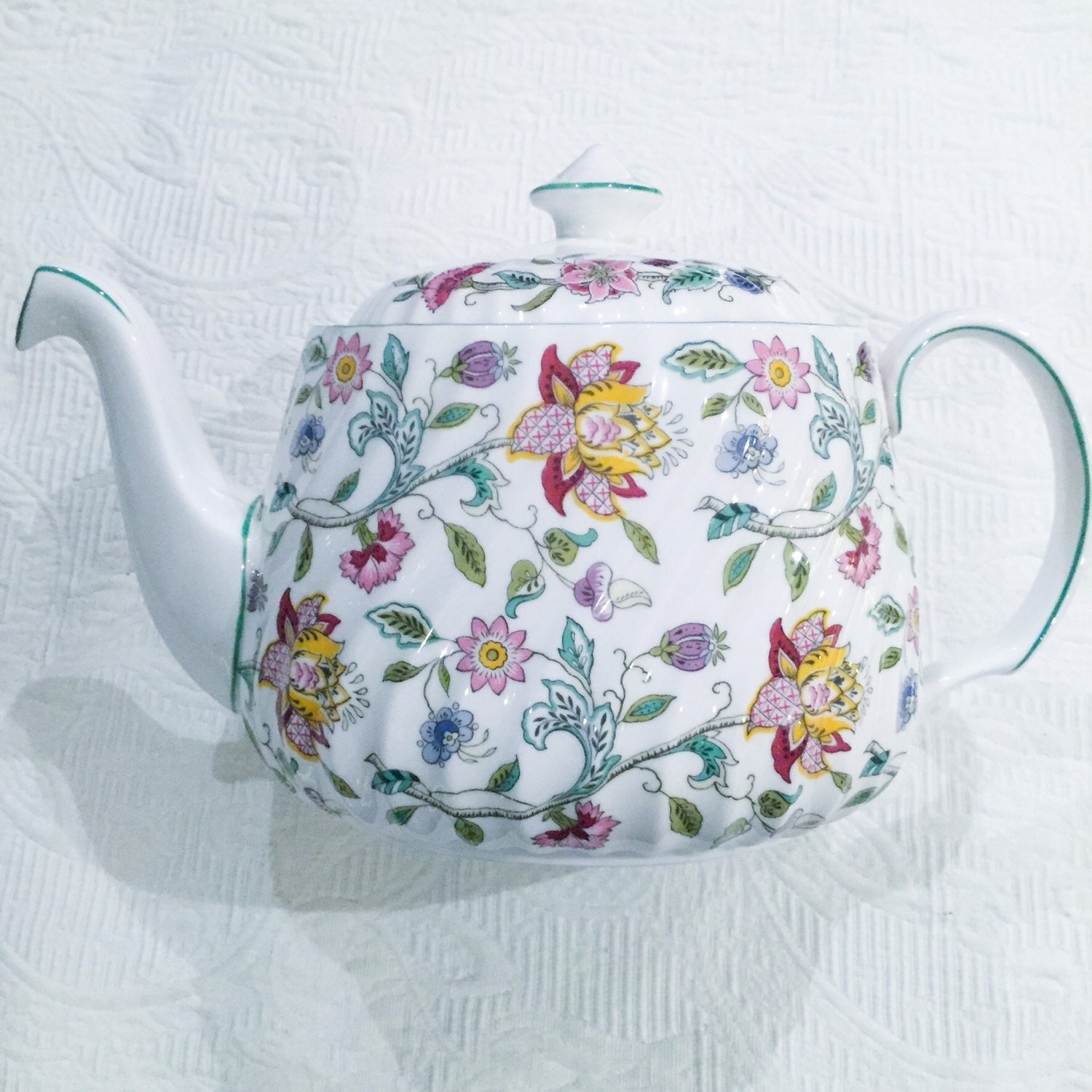 Divine Green Floral Minton Haddon Hall Teapot Haute Juice
