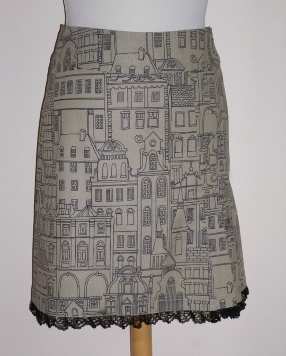 Cottages pleated skirt A-line skirt drawing by Desertflower68