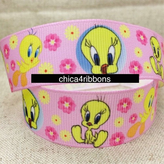 7/8 22mm TWEETY BIRD Printed Grosgrain Ribbon by by chica4ribbons