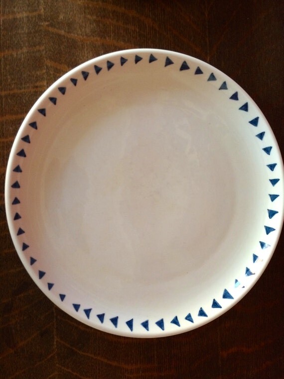 Items similar to Hand Drawn Royal Blue Triangles Plate on Etsy