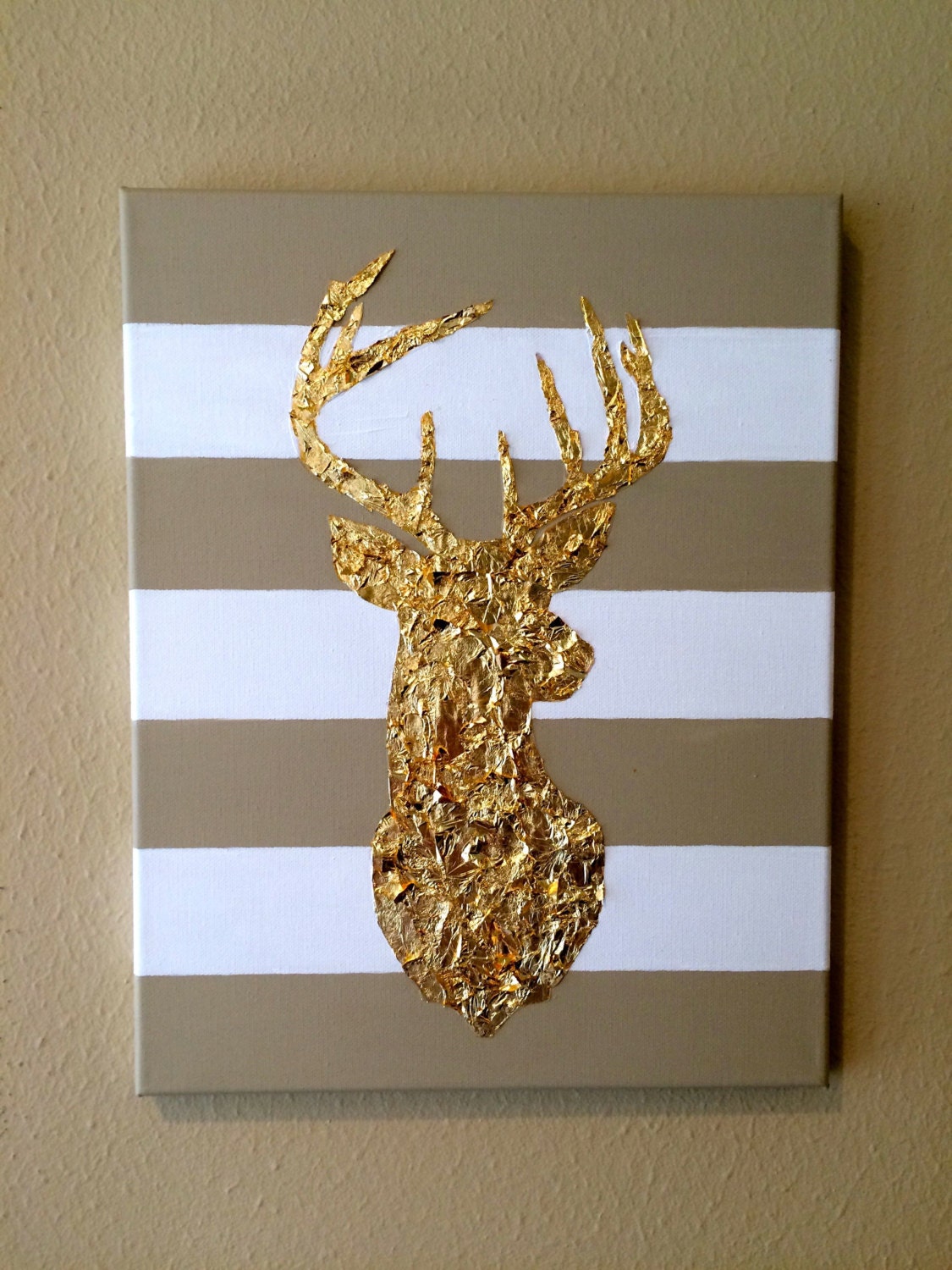11x14 Acrylic Gold Leaf Painting of Deer Head by HartofGoldDesign