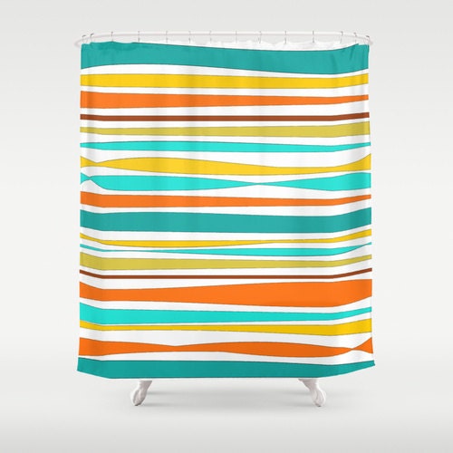 Colorful Shower Curtain Turquoise Teal Orange Yellow