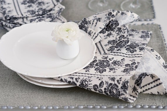 Black and white cotton napkins Table linens Anniversary