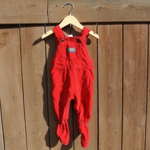 Vintage Baby Boy 1990s Red OshKosh B&#39;Gosh Red Corduroy Overalls Size 6-9 Months