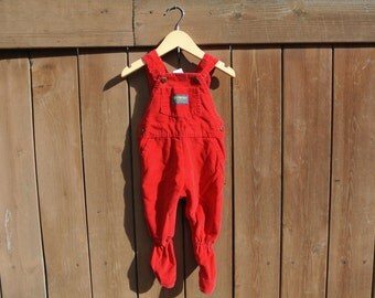Vintage Baby Boy 1990s Red OshKosh B'Gosh Red Corduroy Overalls Size 6-9 Months