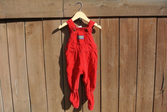 Vintage Baby Boy 1990s Red OshKosh B'Gosh Red Corduroy Overalls Size 6-9 Months