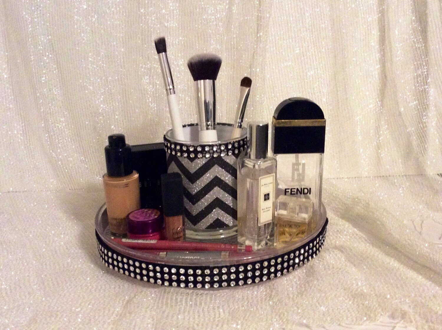 Rotating Makeup Tray with Cup Holder by ShimmersAndSparkles
