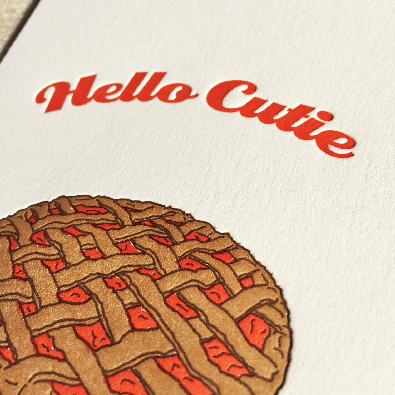 Hello Cutie Pie letterpress card by LT3Factory on Etsy