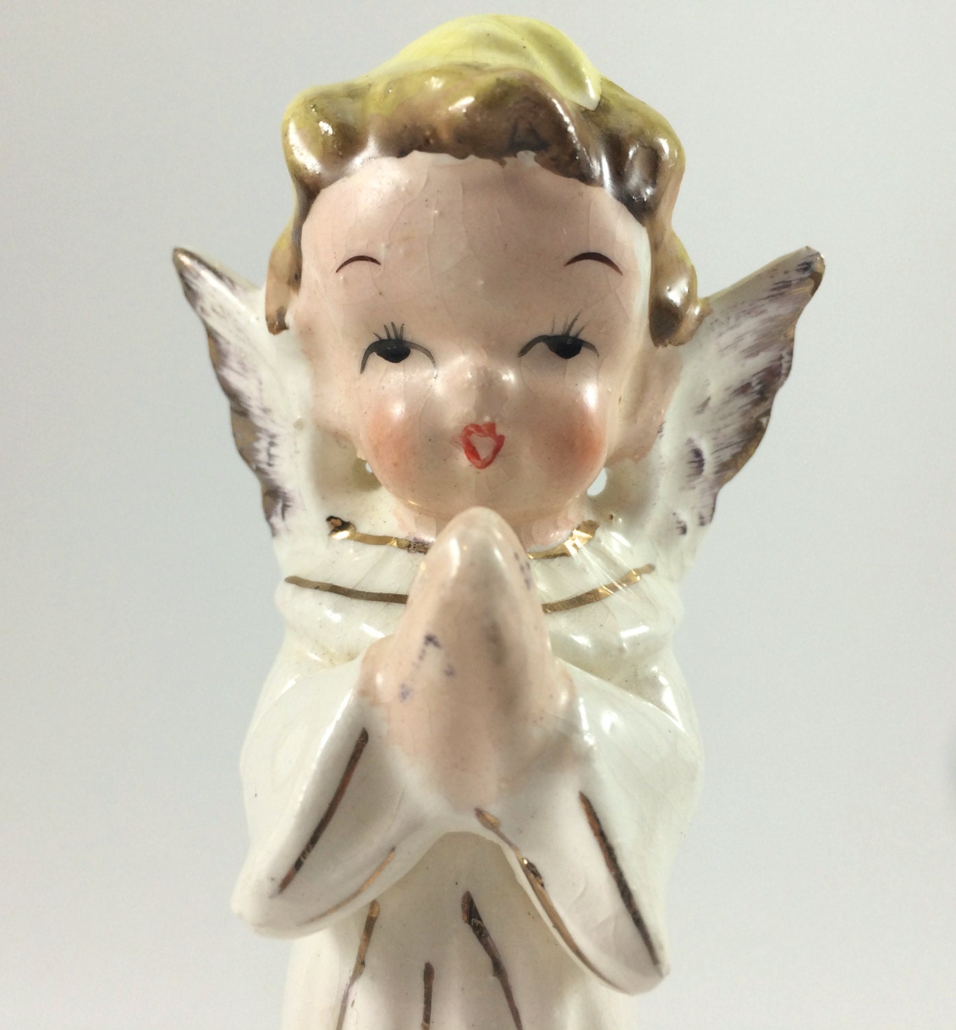 Antique Gilded Praying Angel Figurine