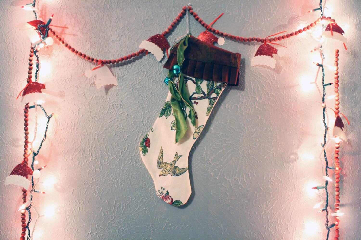 Floral Handmade Stocking with Adornment READY TO SHIP