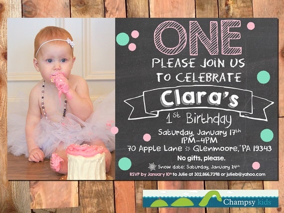 Items similar to Printable First Birthday Chalkboard Invitation with ...