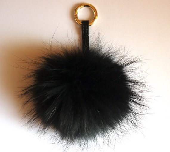 keychain black pom fur pom cm. Black Ball Raccoon Pom Pom keychain Big XL 15 Fluffy Fur Keyring