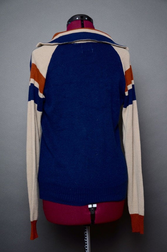 70s Sweater Long Sleeve Zip Collar Mens Unisex Womens 1970s