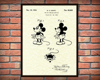 Patent 1930 Mickey Mouse Vintage Patent - Art Print - Walt Disney Patent - Print Poster - Wall Art - Cartoon Patent - Cartoon Character