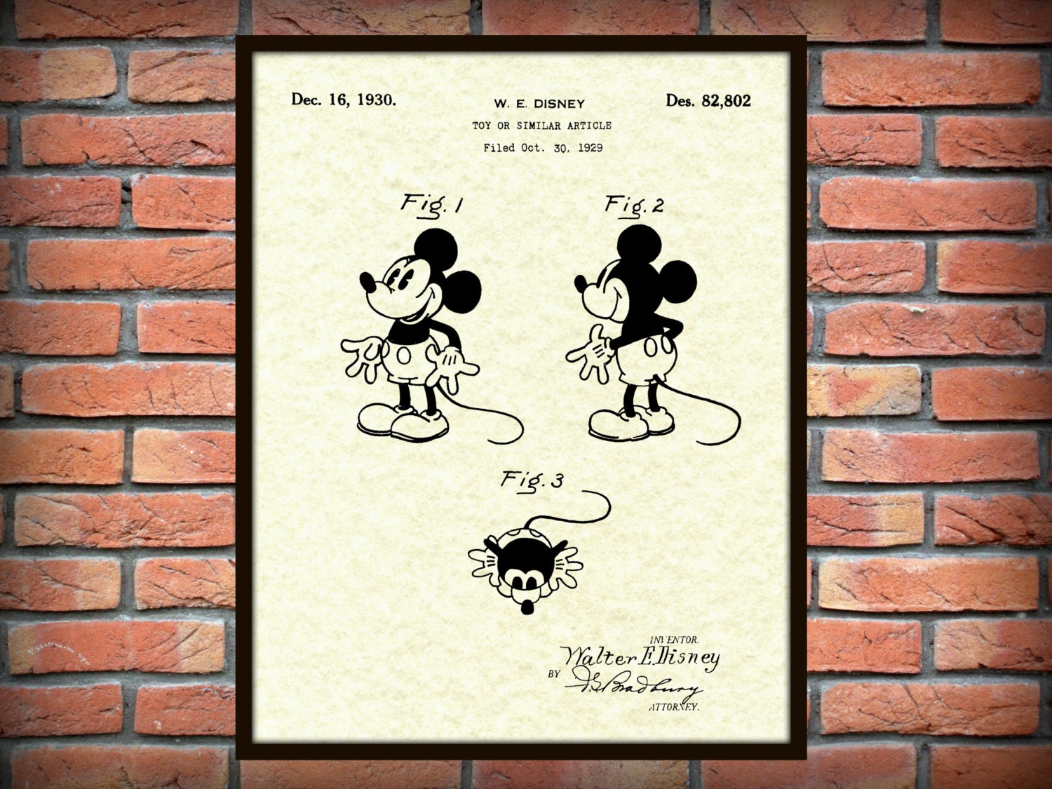Patent 1930 Mickey Mouse Vintage Patent Art Print Walt