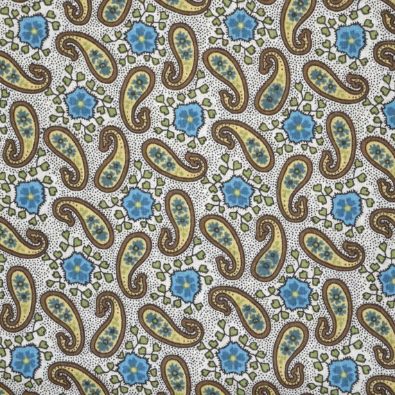 Cotton Quilt Fabric flowers and paisley brown turquoise