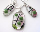 ON SALE! Spring Garden Fused Glass Jewelry Set w Pendant and Dangle Earrings - Argentium Silver Wire Wrapped by Umeboshi