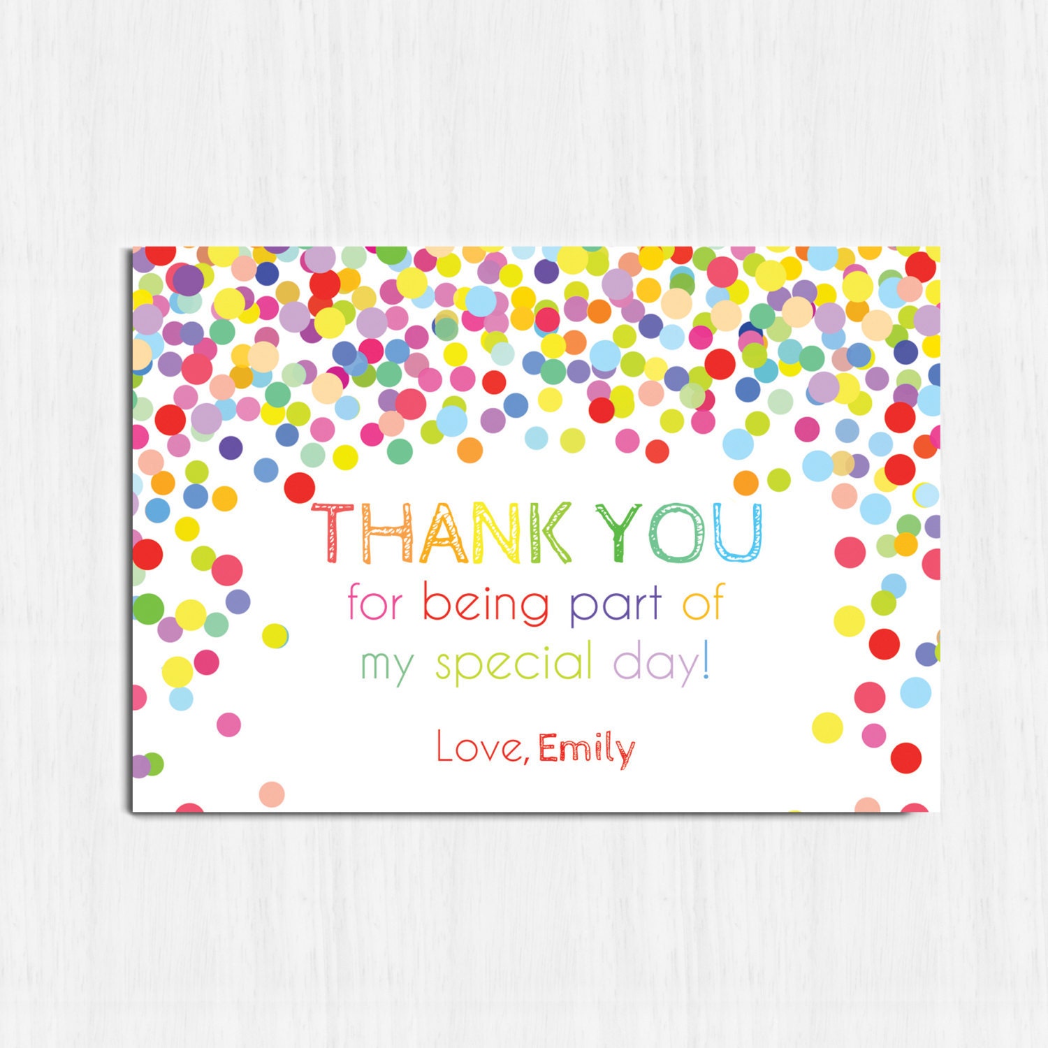 Confetti Thank you card Printable birthday thank you card