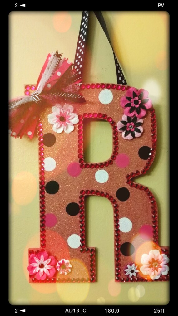 Girly sparkly large letter door hanger by WallArtbyMarie on Etsy