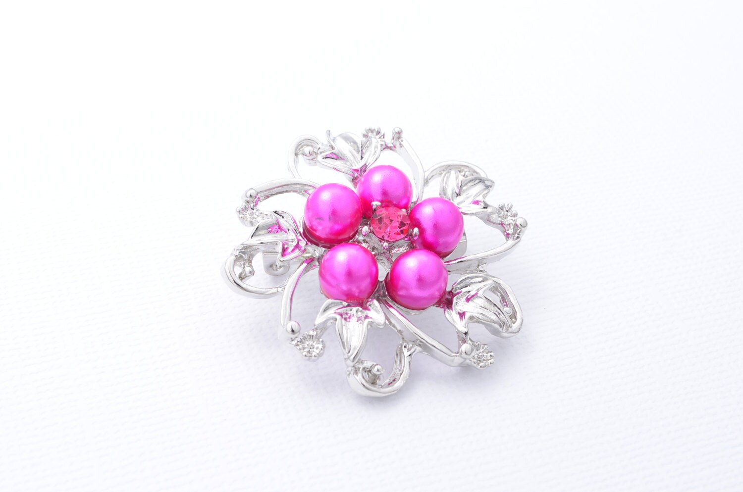 Shocking Pink Brooch, Rhinestone Brooch, Bridal Brooch, Bouquet Supply