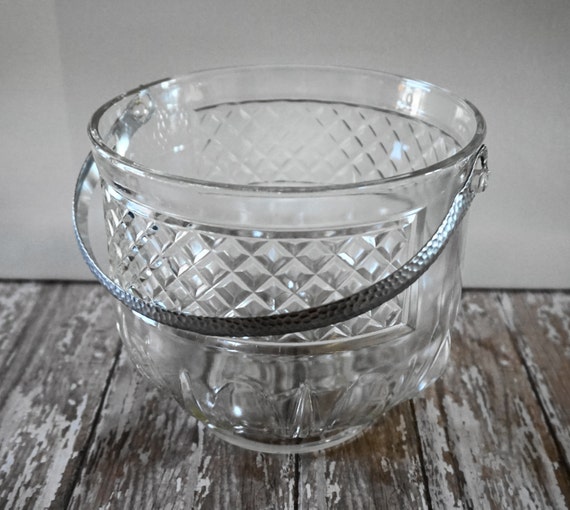 Vintage Crystal Cut Glass Silver Ice Bucket Retro by passedloves