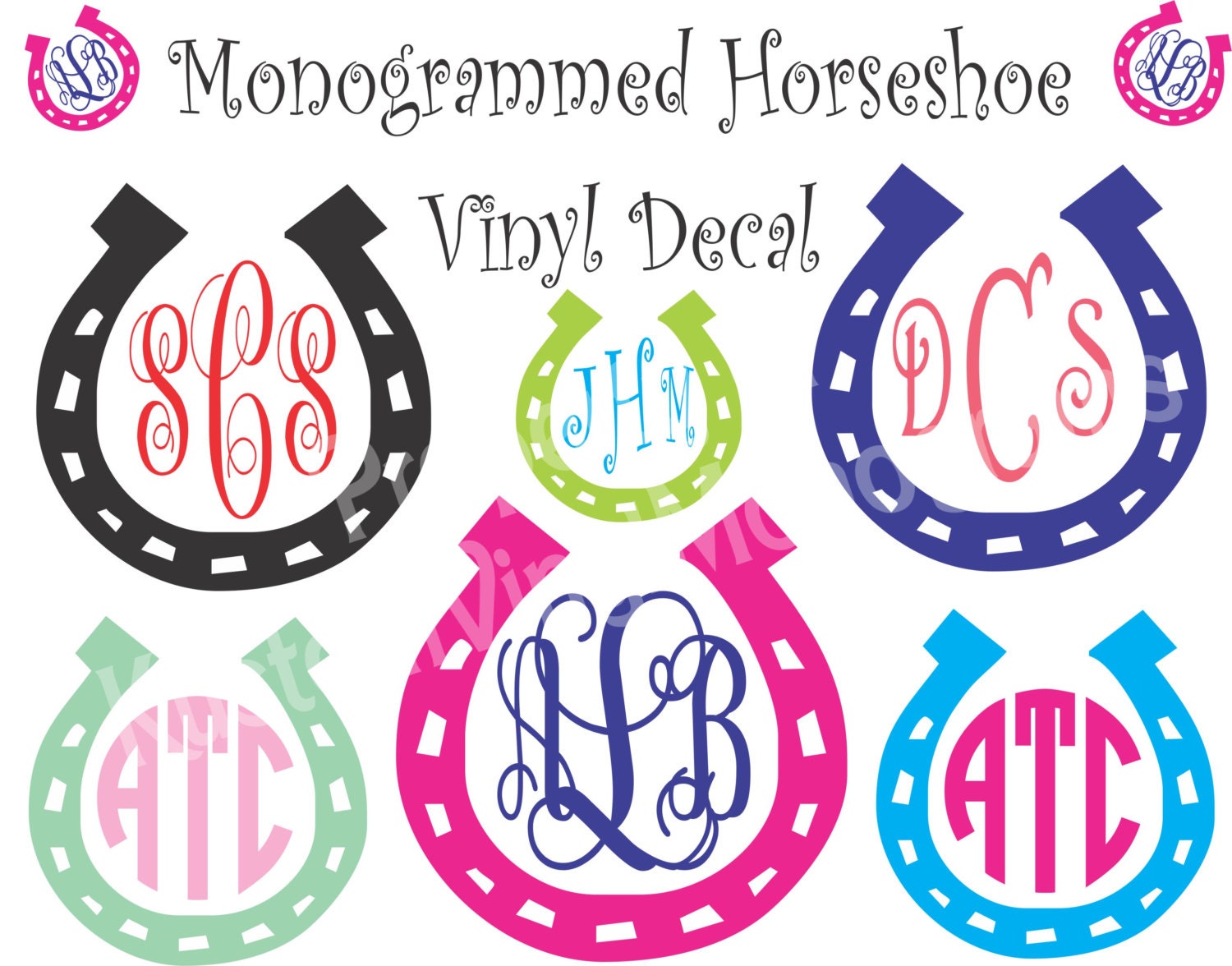 Monogrammed Horseshoe Vinyl Decal / Personalized Vinyl Sticker