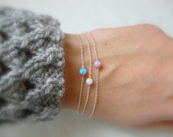 Opal bracelet, Pink opal bracelet, Blue opal bracelet, Sterling silver bracelet, Dot bracelet, Delicate bracelet, Simple bracelet