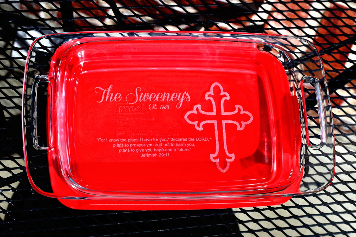 Custom Engraved Casserole Pyrex Dish Etched by RobotBirdStudio