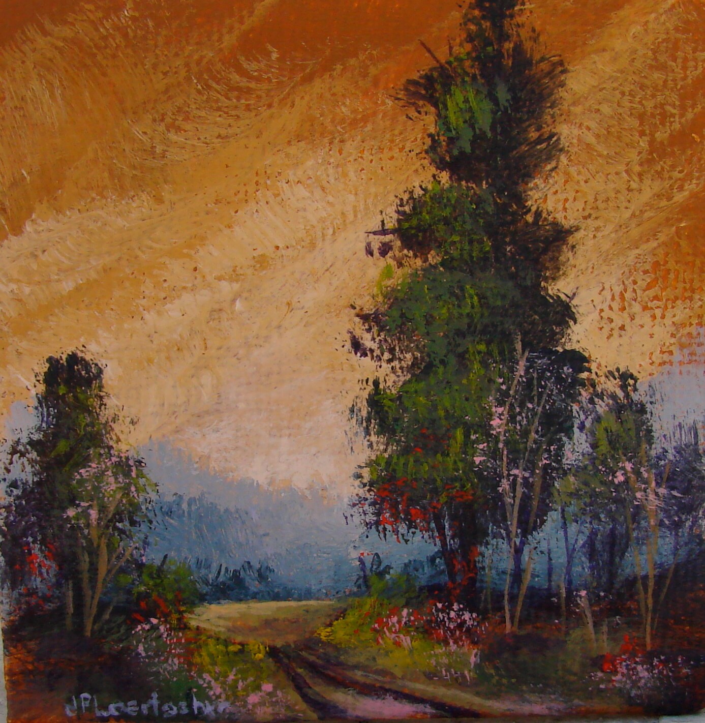 3 x 3 inch acrylic painting on canvas panel with mini easel.