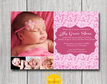 Girls Personalised Photo Invitation Printable Baptism