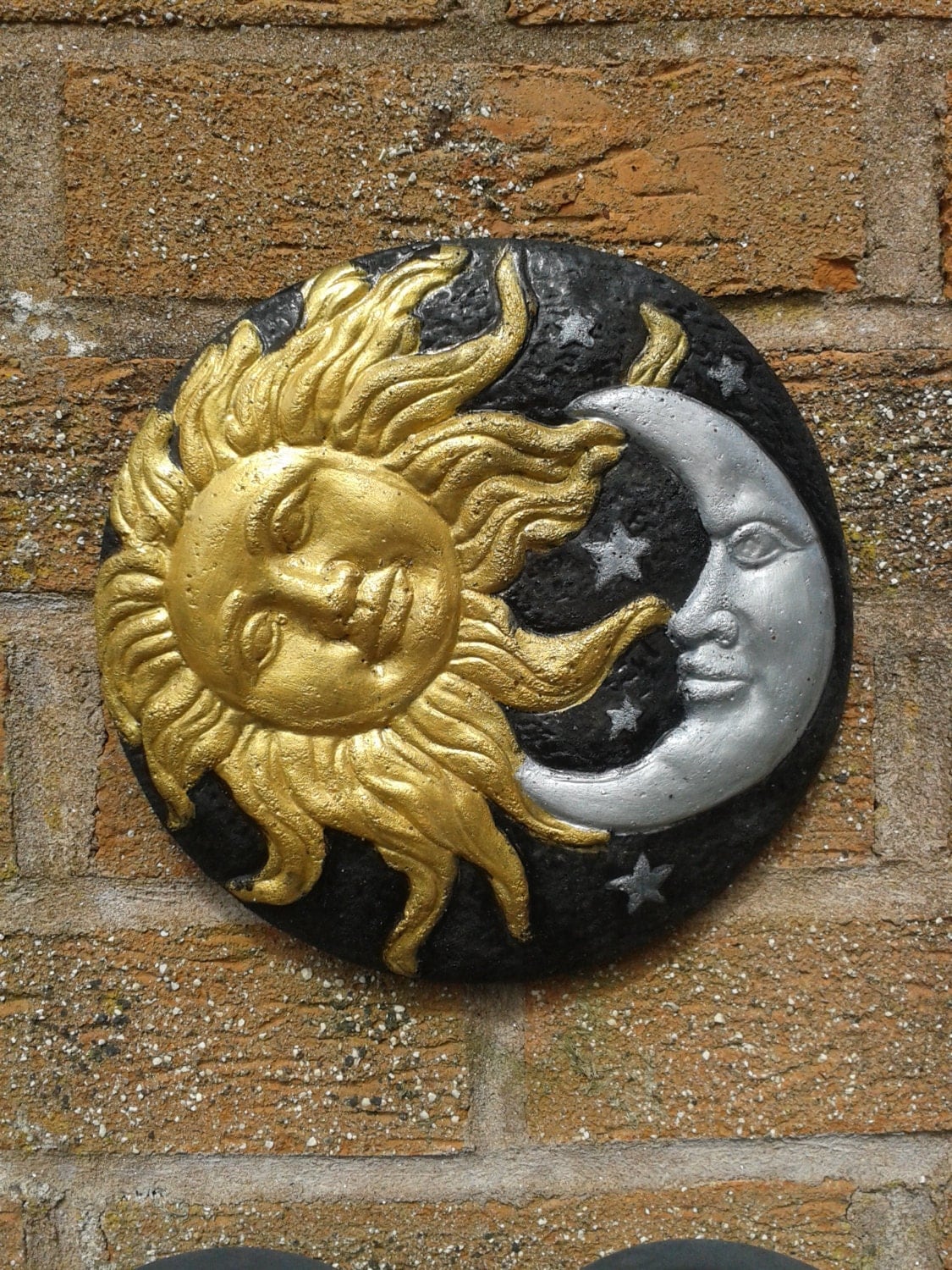 Sun and Moon Garden Wall Plaques Hand Cast & Painted Frost