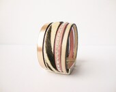 Leather cuff bracelet rose gold, zebra, pink with strass and beige