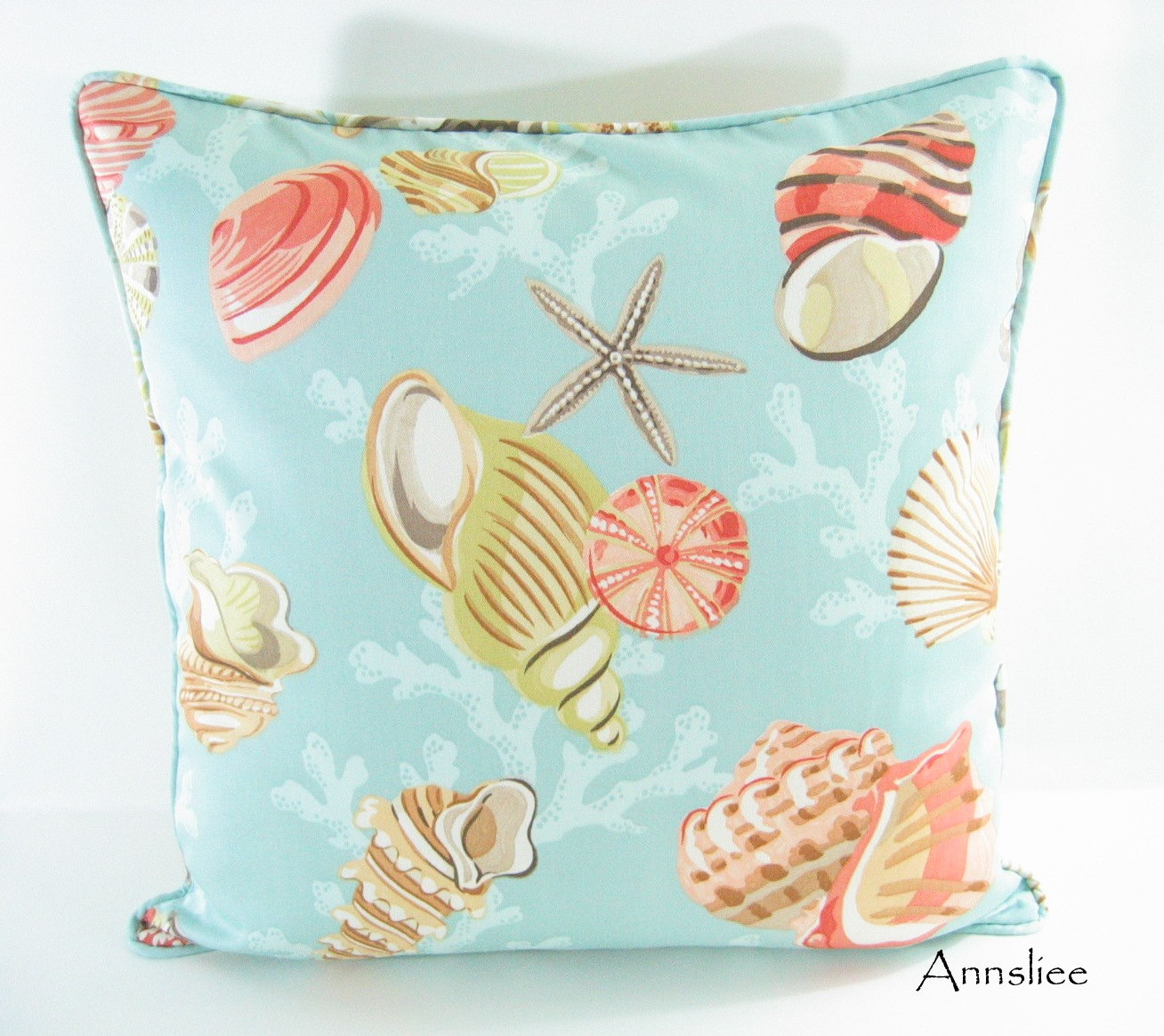 Aqua Tropical Seashell Throw Pillow 20 x by CottagePillowsOutlet