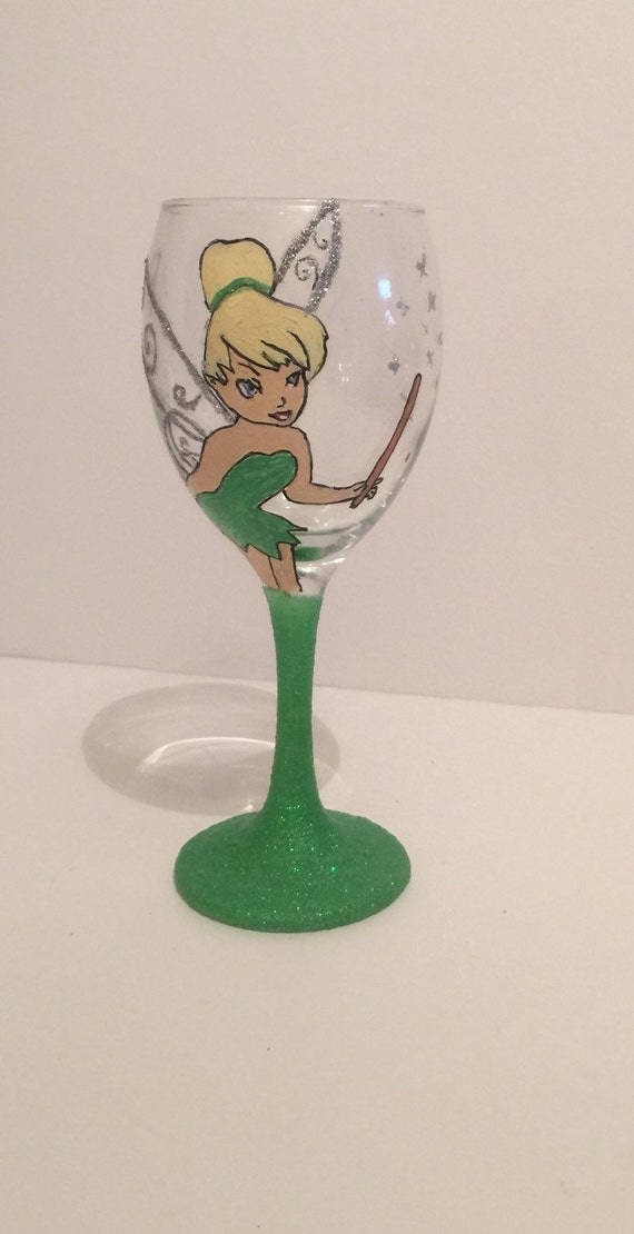 Disney Tinkerbell hand painted glitter wine by Sweettreathampers