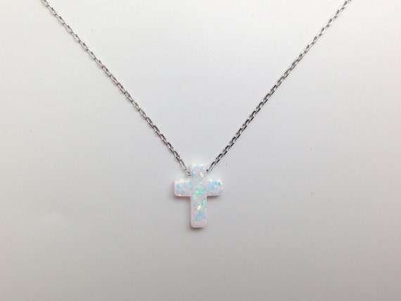 White Opal Cross Pendant 925 Sterling Silver by Silverbar55