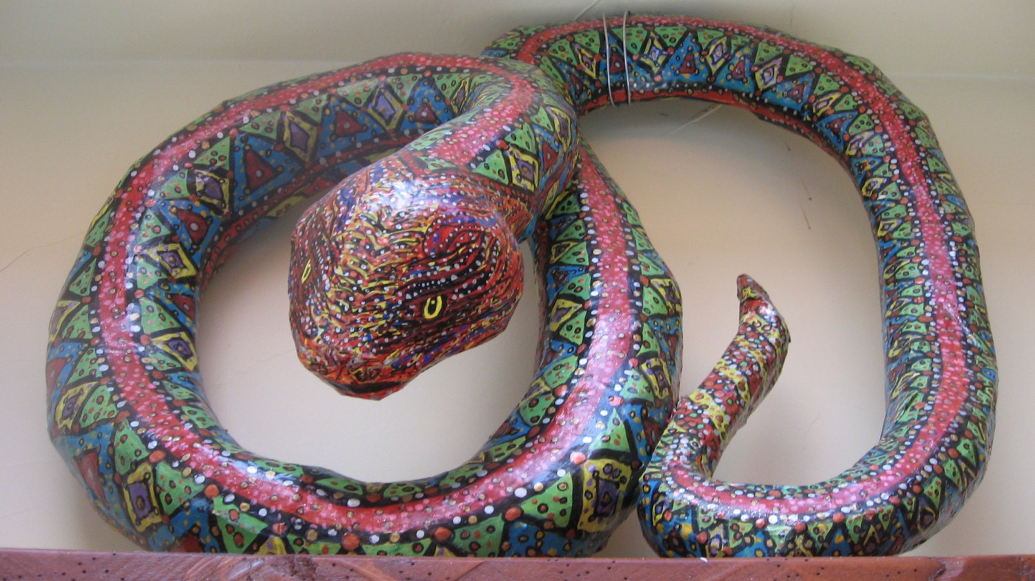 paper mache snake hand painted with acrylic paints lots