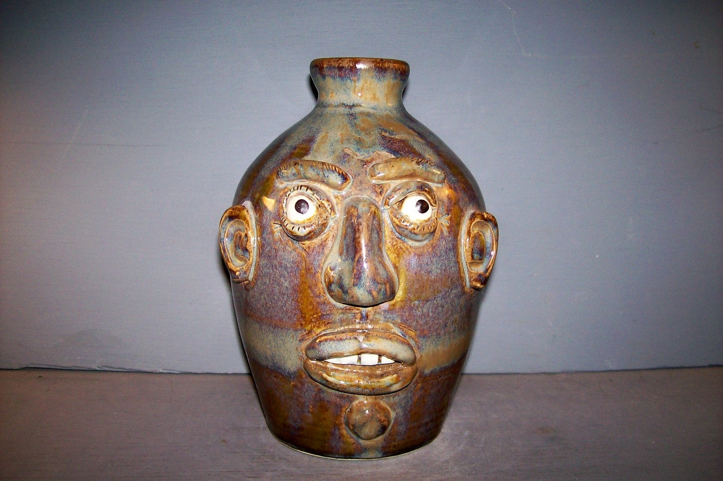Large Face Jug Folk Art Handmade Pottery by by RockPottery