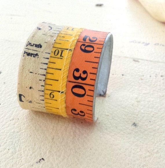 Vintage tape measure Cuff Bracelet numbers prim by lizzybleu
