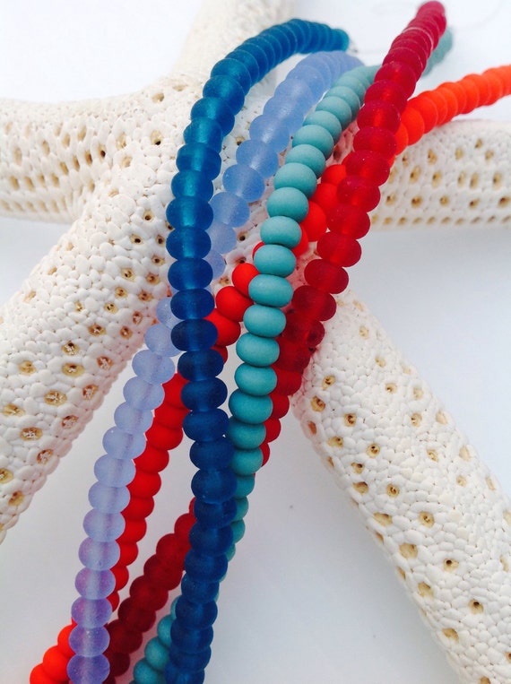 Sea glass4x3 rondelle bead 5 strands spring mix by SeasideJewelry1