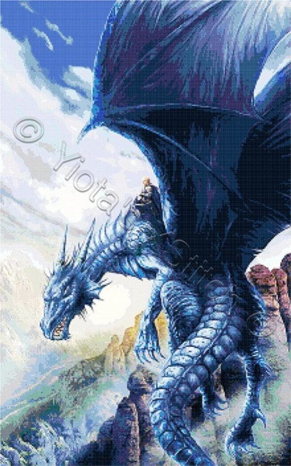 Dragon cross stitch kit Blue dragon fantasy counted cross