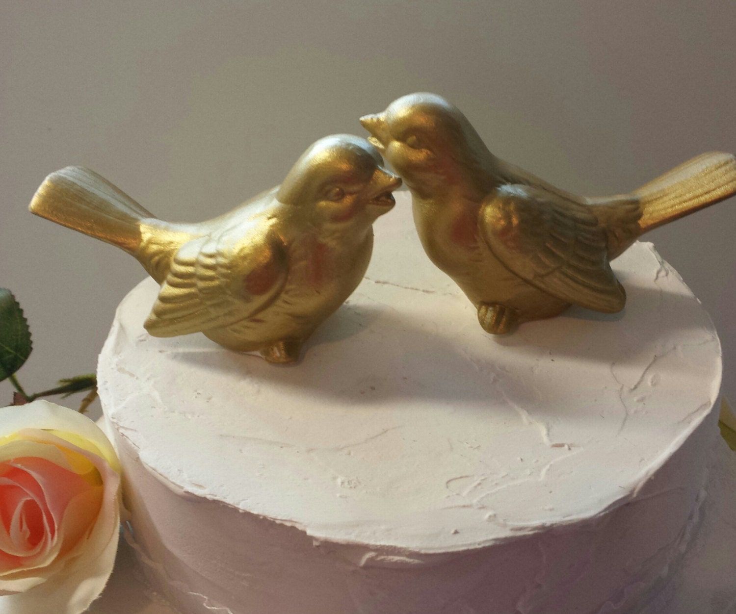 Gold Wedding Cake Toppers Birds Ceramic in Gold Wedding Love