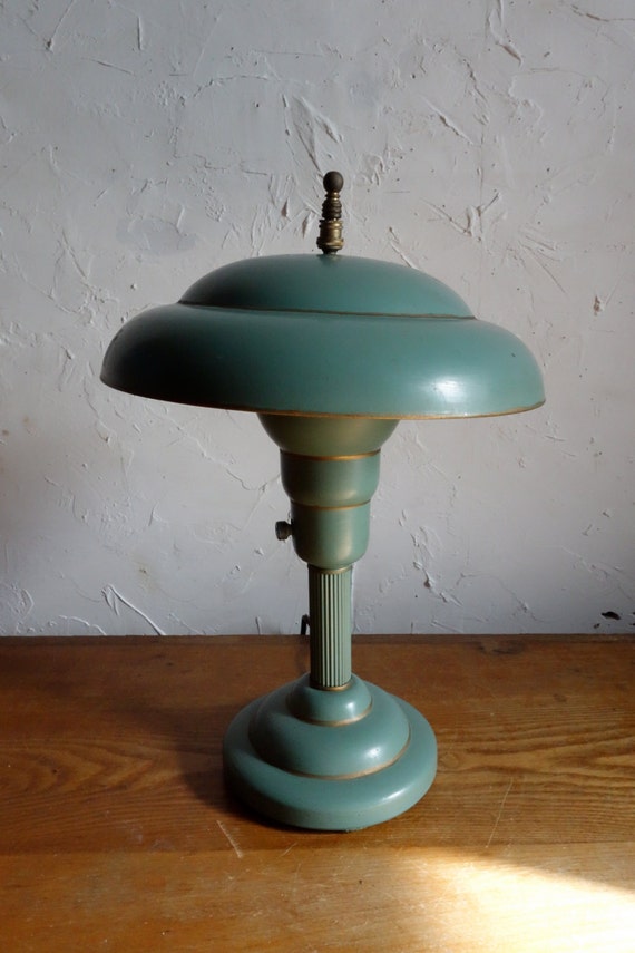 Flying Saucer Art Deco Desk Lamp Mint Green UFO Lamp Metal