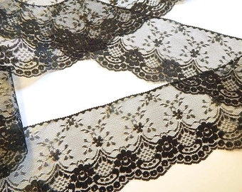 BLACK Lace Trim - 4 INCHES WiDE 5 yds. Lace Trim - Burlap Runners Wedding Decor Invitations DIY Wedding