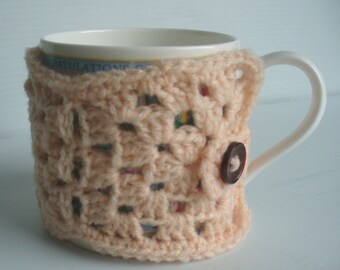 Mug Cosy, Coffee Cup Cosy, Granny Square Cosy, Peach Mug Cosy, Cup Cosy, Crochet Mug Cosy
