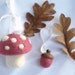 Baby's First Christmas Ornament Needle Felted Toadstool Mushroom and Acorn Yule Ornament in Pink