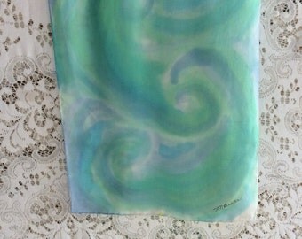 Hand Painted Blue-Green Vortex Silk Scarf