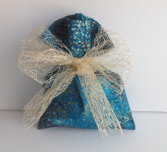 Teal and Gold Fabric Favor Bags With Attached Ribbon - Wedding, Shower ...