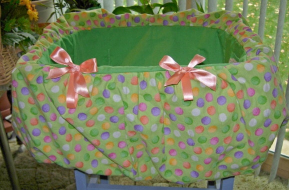 Green with multi colored polka dots shopping cart by KraftKorner