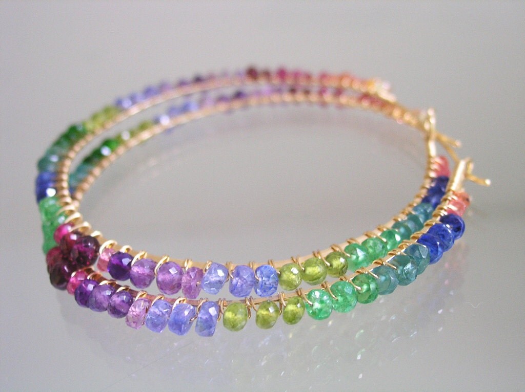 Rainbow Hoops Gemstone Gold Filled Hoops Vibrant by bellajewelsII