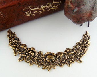 Older Vintage Edwardian Style Girl Component, Raw Brass Cameo Stamping